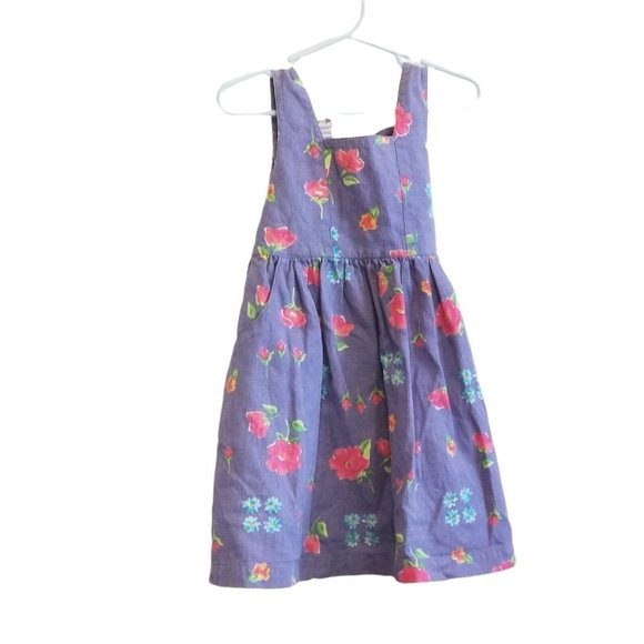 Vintage OshKosh Girls 4T Purple Floral Cotton India Buttons Ties Textured - Picture 1 of 6